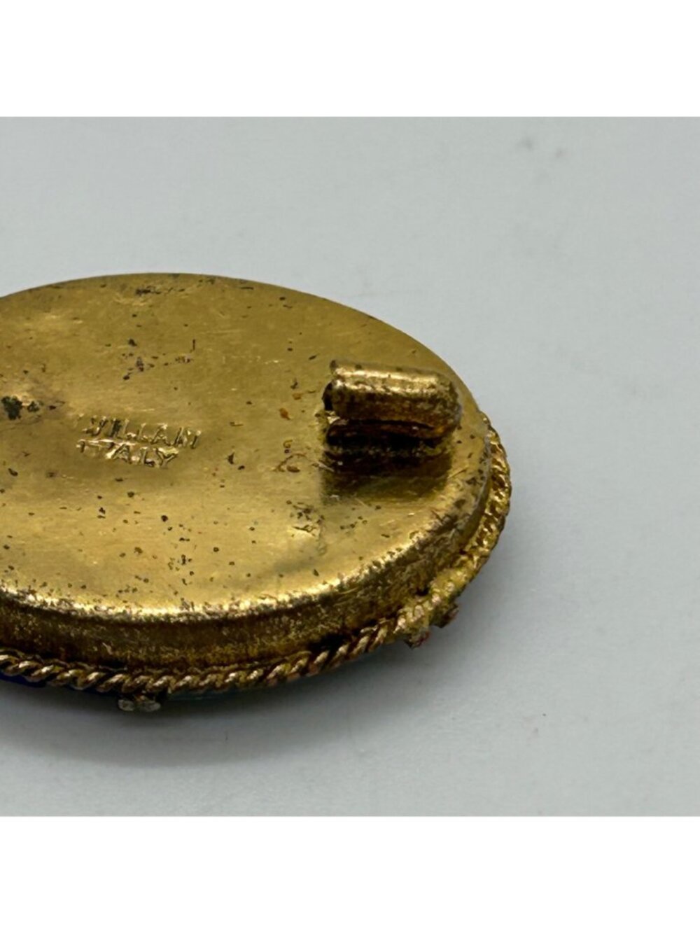 Vintage Micro Mosaic Oval Brooch Floral Gold-Tone C-Clasp Made in Italy - Picture 11 of 16